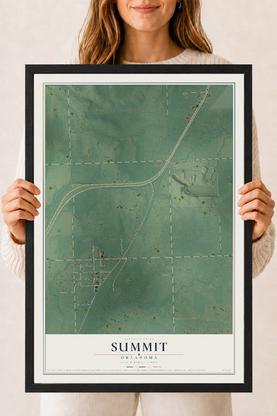 Map of Summit, Oklahoma, 18 x 24 inch print in a black wood frame