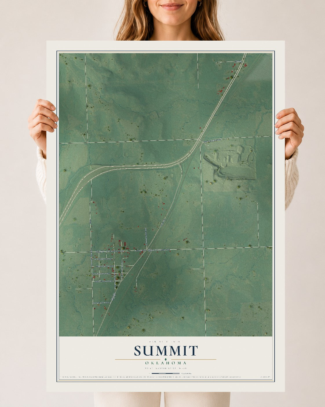 Map of Summit, Oklahoma, 24 x 36 inch unframed archival matte print