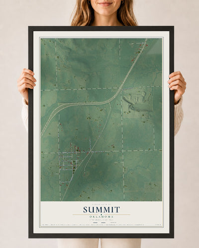 Map of Summit, Oklahoma, 24 x 36 inch print in a black wood frame