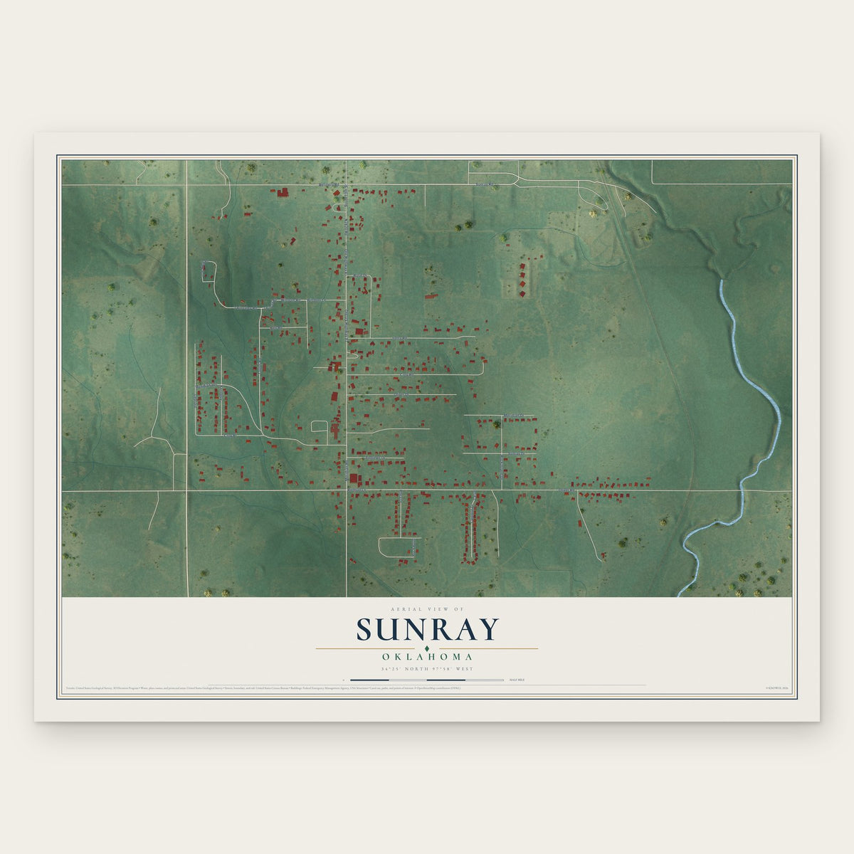 Sunray, Oklahoma map print, the full design