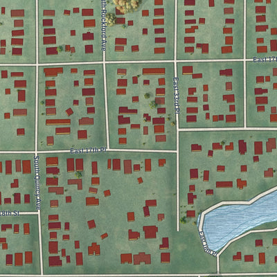 Close-up of the map of Swan Lake, Oklahoma print showing street and building detail