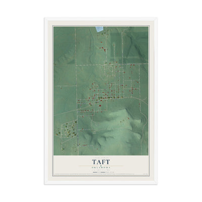 Map of Taft, Oklahoma, 12 x 18 inch print in a white wood frame