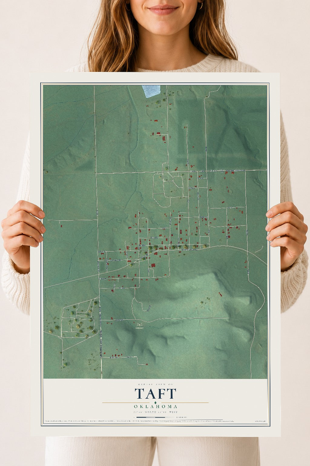 Map of Taft, Oklahoma, 18 x 24 inch unframed archival matte print