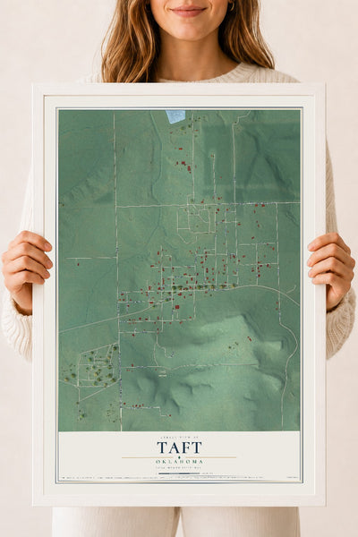 Map of Taft, Oklahoma, 18 x 24 inch print in a white wood frame