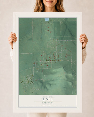 Map of Taft, Oklahoma, 24 x 36 inch print in a white wood frame