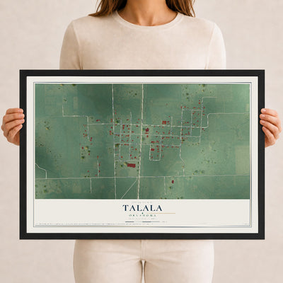 Map of Talala, Oklahoma, 12 x 18 inch print in a black wood frame