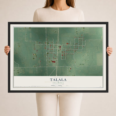 Map of Talala, Oklahoma, 24 x 36 inch print in a black wood frame