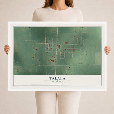 Map of Talala, Oklahoma, 24 x 36 inch print in a white wood frame