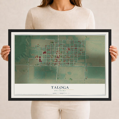Map of Taloga, Oklahoma, 12 x 18 inch print in a black wood frame