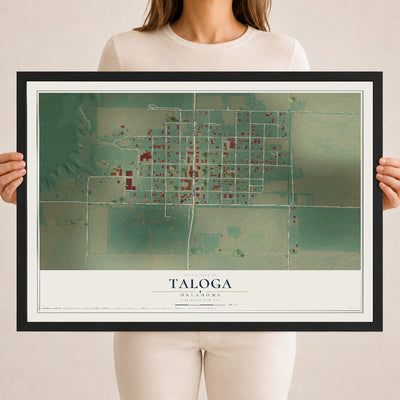 Map of Taloga, Oklahoma, 18 x 24 inch print in a black wood frame