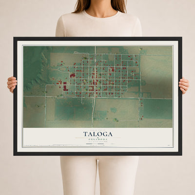 Map of Taloga, Oklahoma, 24 x 36 inch print in a black wood frame