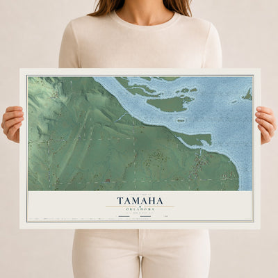 Map of Tamaha, Oklahoma, 12 x 18 inch unframed archival matte print