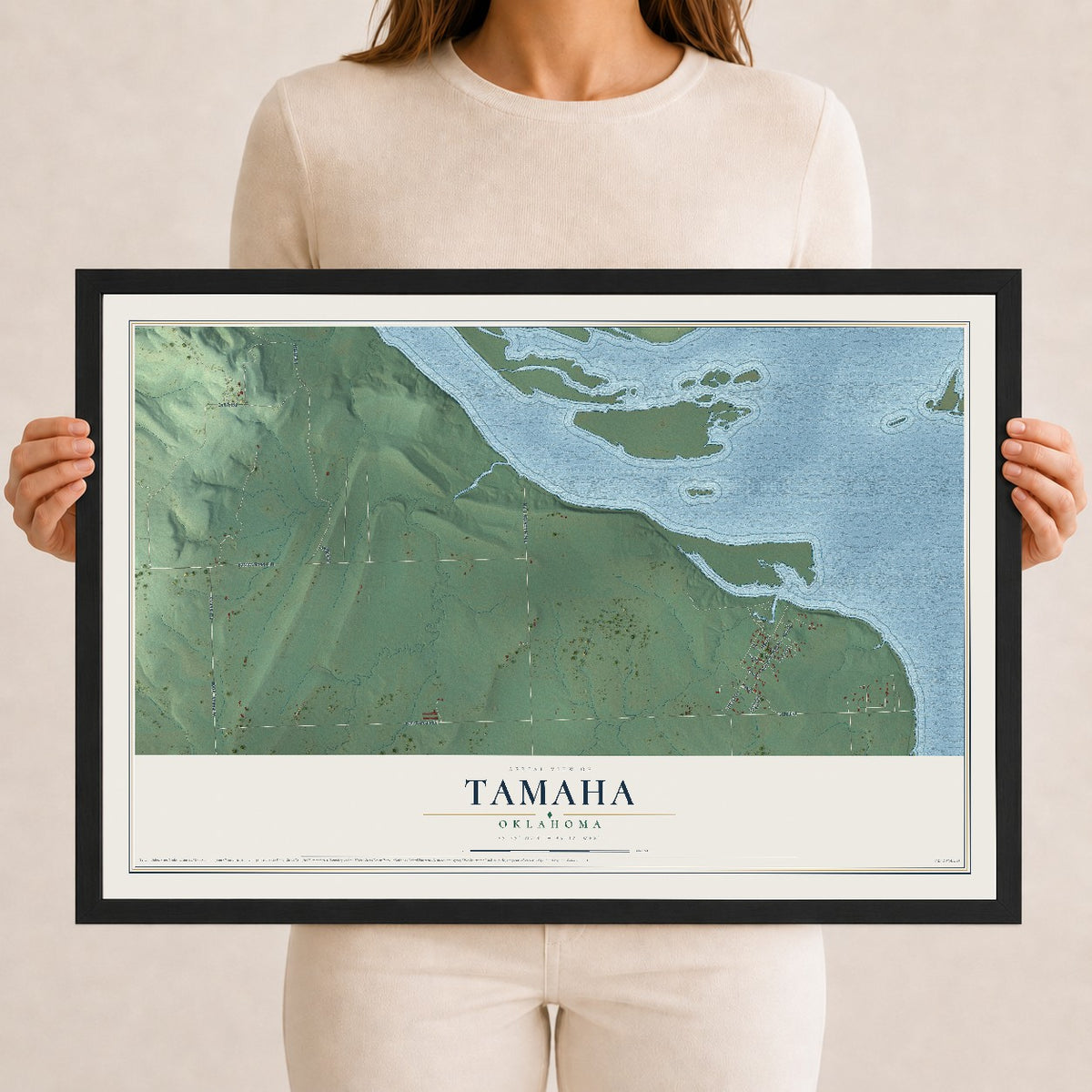 Map of Tamaha, Oklahoma, 12 x 18 inch print in a black wood frame