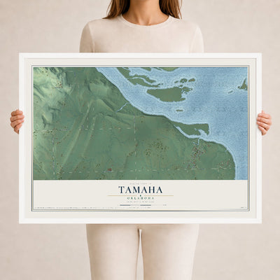 Map of Tamaha, Oklahoma, 24 x 36 inch print in a white wood frame