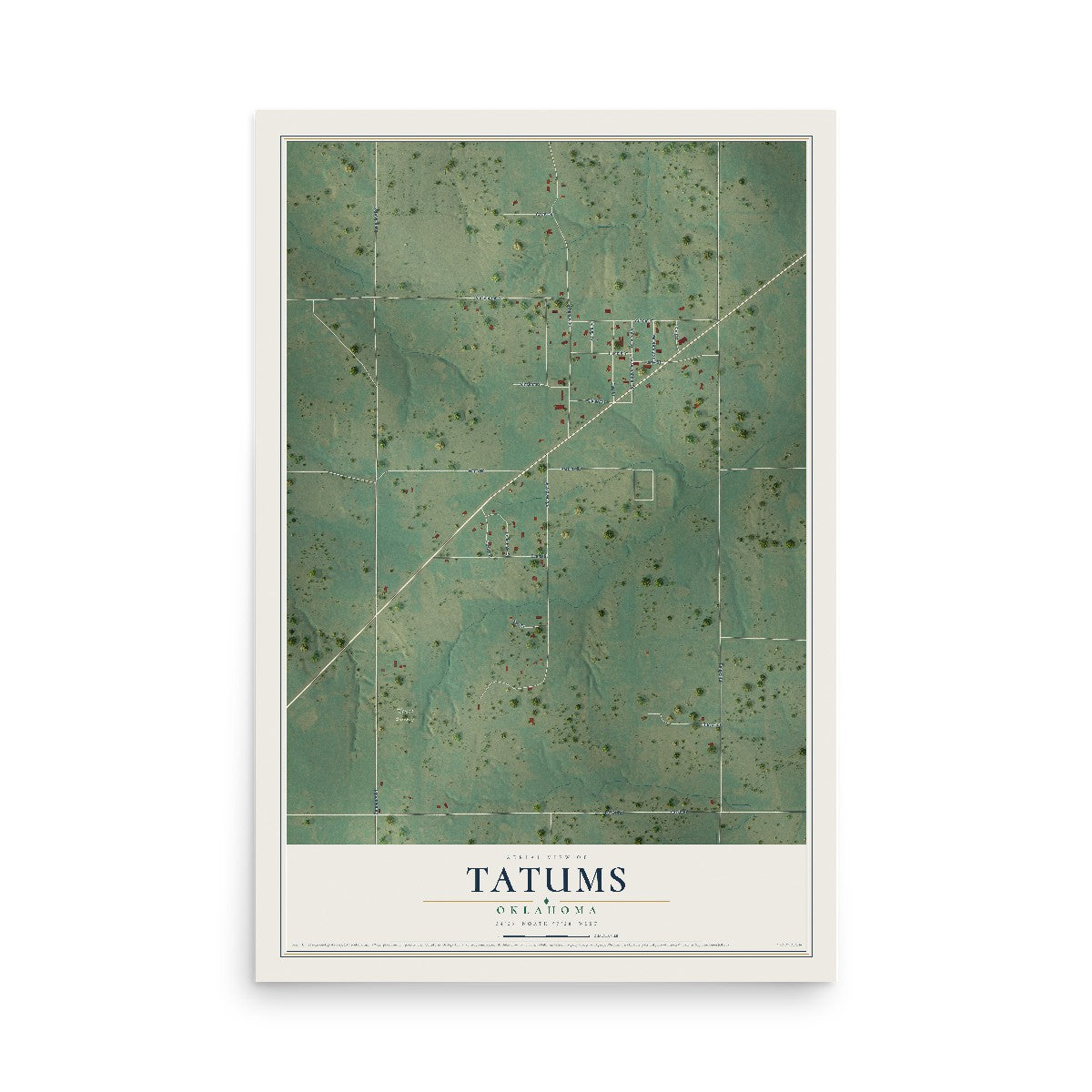 Map of Tatums, Oklahoma, 12 x 18 inch unframed archival matte print