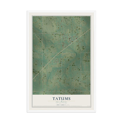 Map of Tatums, Oklahoma, 12 x 18 inch print in a white wood frame