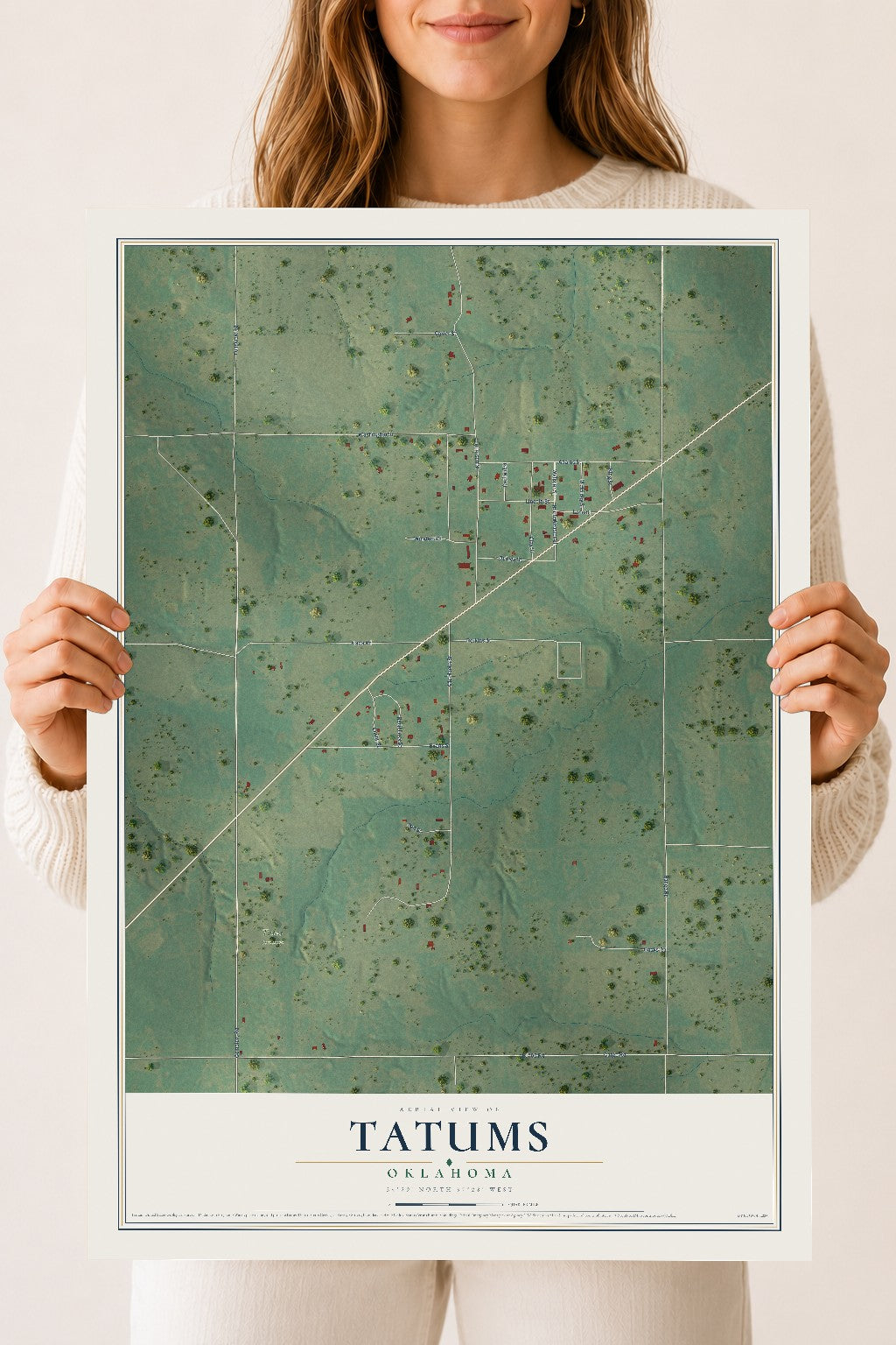 Map of Tatums, Oklahoma, 18 x 24 inch unframed archival matte print
