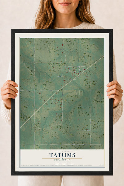 Map of Tatums, Oklahoma, 18 x 24 inch print in a black wood frame