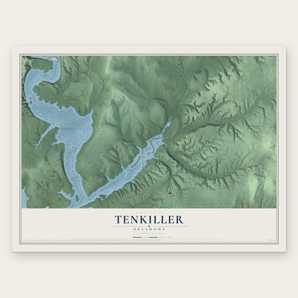 Tenkiller, Oklahoma map print, the full design