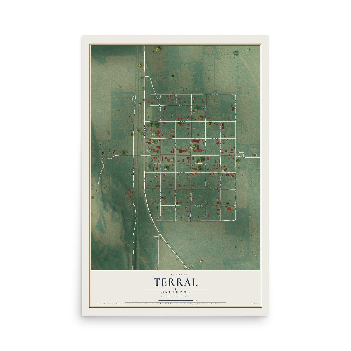 Map of Terral, Oklahoma, 12 x 18 inch unframed archival matte print