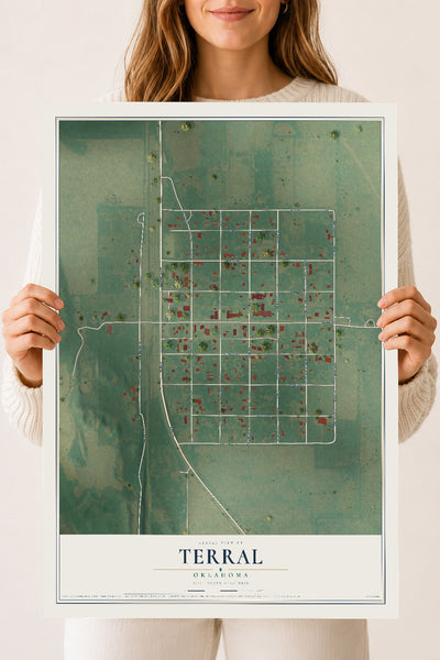 Map of Terral, Oklahoma, 18 x 24 inch unframed archival matte print