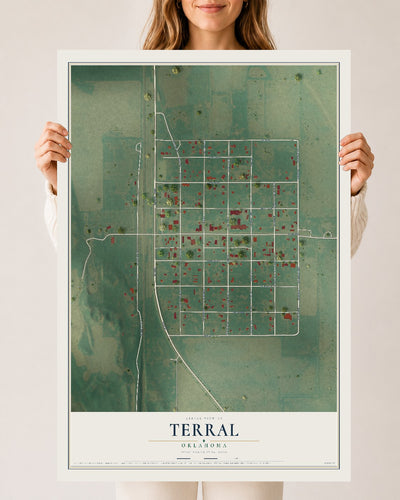 Map of Terral, Oklahoma, 24 x 36 inch unframed archival matte print