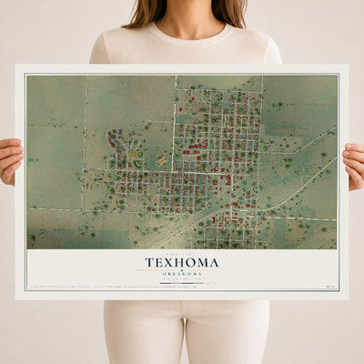Map of Texhoma, Oklahoma, 18 x 24 inch unframed archival matte print