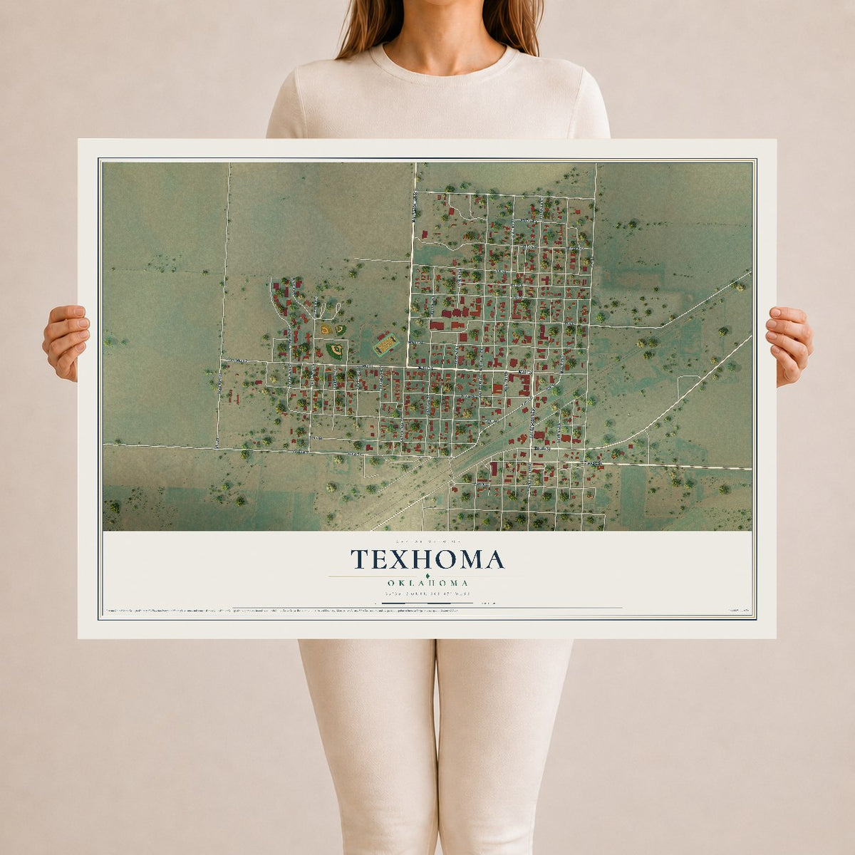 Map of Texhoma, Oklahoma, 24 x 36 inch unframed archival matte print