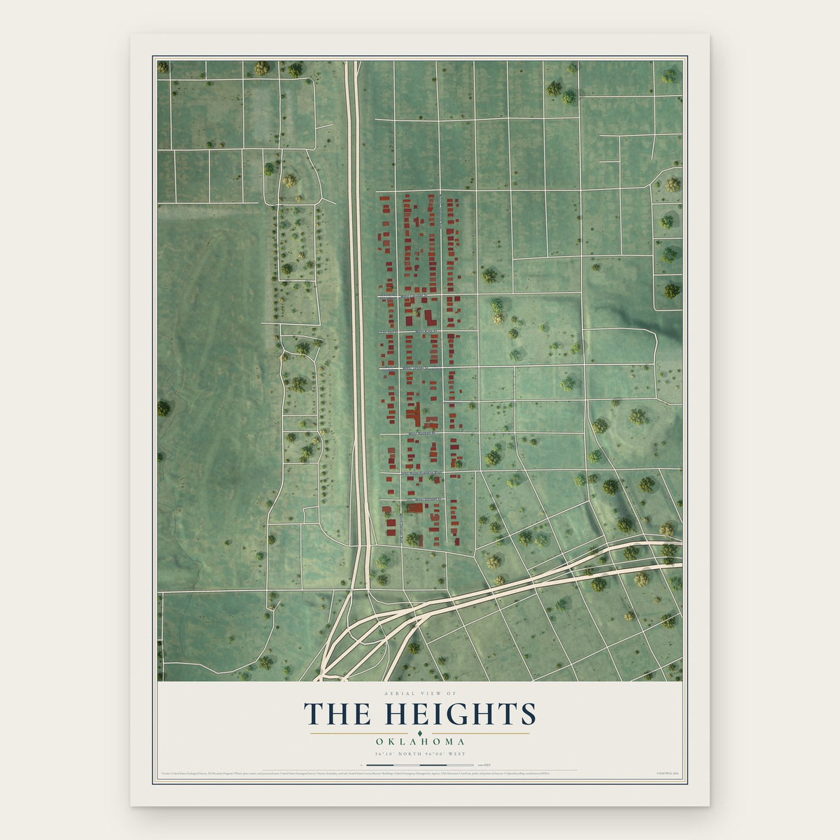 The Heights, Oklahoma map print, the full design