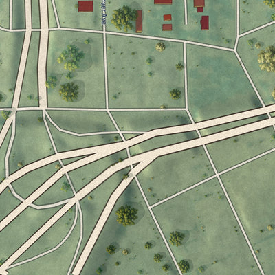 Close-up of the map of The Heights, Oklahoma print showing street and building detail