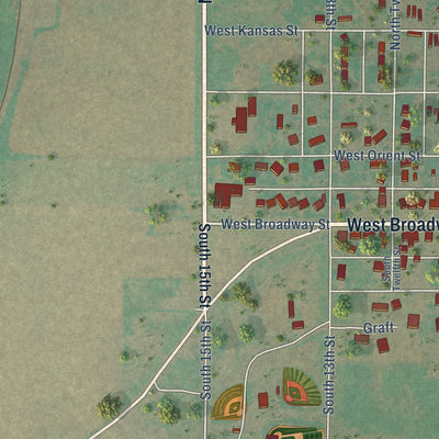 Second close-up of the map of Thomas, Oklahoma print showing more streets and buildings