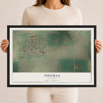 Map of Thomas, Oklahoma, 12 x 18 inch print in a black wood frame