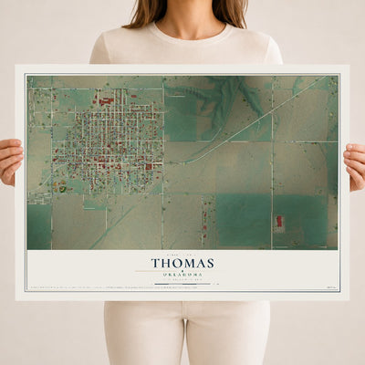 Map of Thomas, Oklahoma, 18 x 24 inch unframed archival matte print