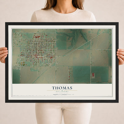 Map of Thomas, Oklahoma, 18 x 24 inch print in a black wood frame