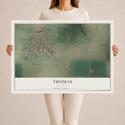 Map of Thomas, Oklahoma, 24 x 36 inch unframed archival matte print