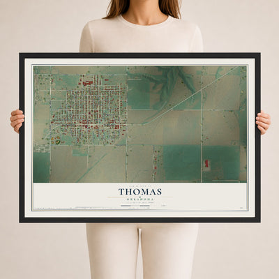 Map of Thomas, Oklahoma, 24 x 36 inch print in a black wood frame