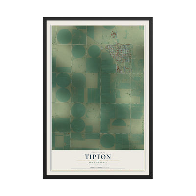 Map of Tipton, Oklahoma, 12 x 18 inch print in a black wood frame