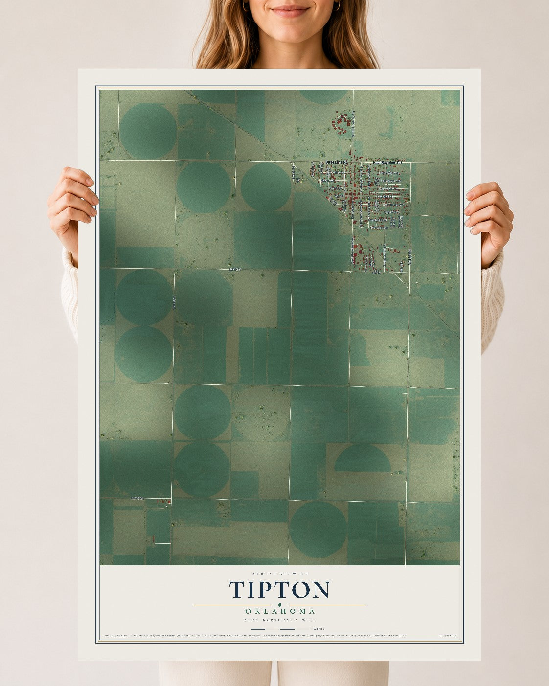 Map of Tipton, Oklahoma, 24 x 36 inch unframed archival matte print