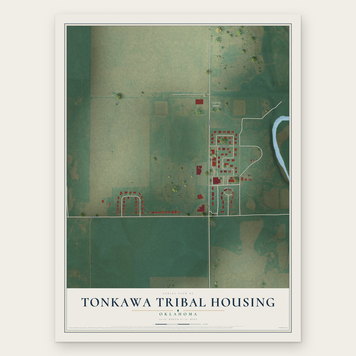 Tonkawa Tribal Housing, Oklahoma map print, the full design