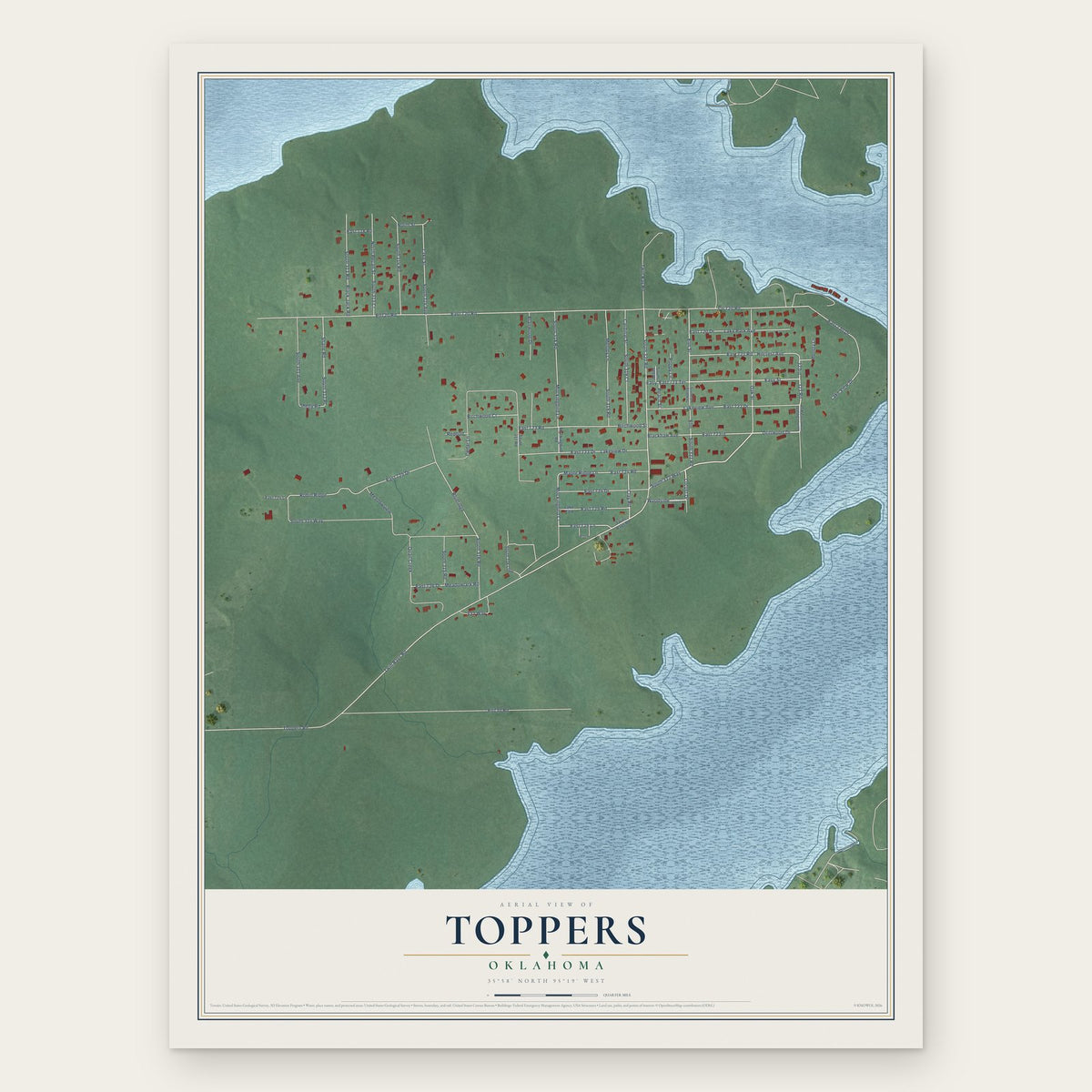 Toppers, Oklahoma map print, the full design