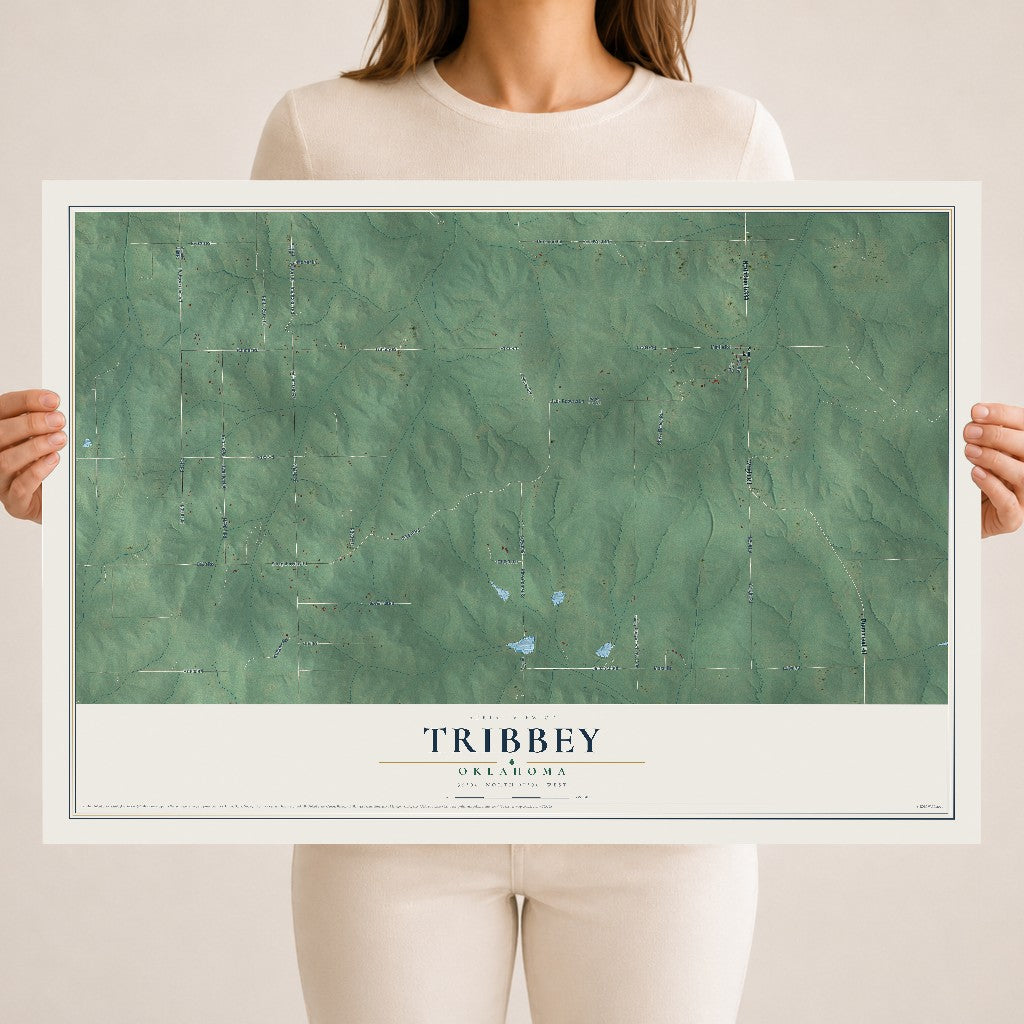 Map of Tribbey, Oklahoma, 18 x 24 inch unframed archival matte print