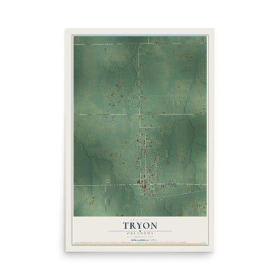Map of Tryon, Oklahoma, 12 x 18 inch unframed archival matte print