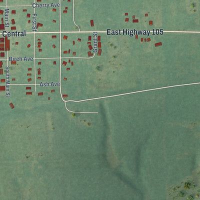 Second close-up of the map of Tryon, Oklahoma print showing more streets and buildings
