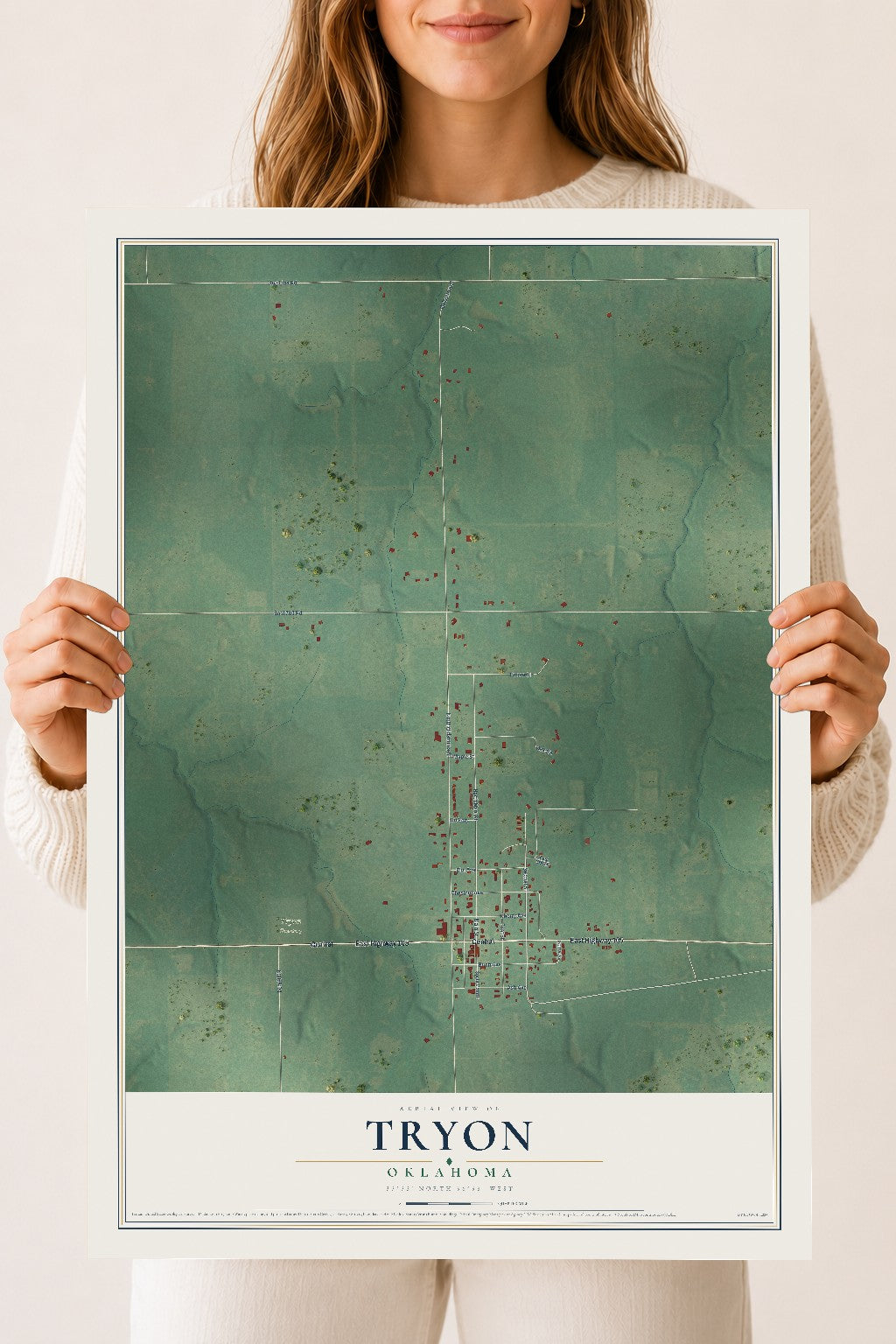 Map of Tryon, Oklahoma, 18 x 24 inch unframed archival matte print