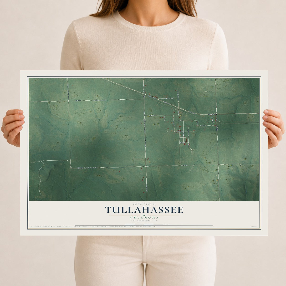 Map of Tullahassee, Oklahoma, 12 x 18 inch unframed archival matte print