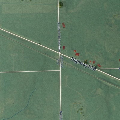 Second close-up of the map of Tullahassee, Oklahoma print showing more streets and buildings