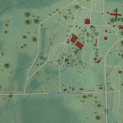 Close-up of the map of Tuskahoma, Oklahoma print showing street and building detail