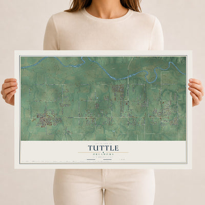 Map of Tuttle, Oklahoma, 12 x 18 inch unframed archival matte print