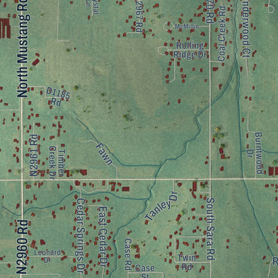 Second close-up of the map of Tuttle, Oklahoma print showing more streets and buildings