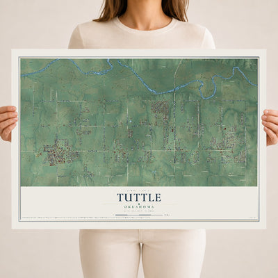 Map of Tuttle, Oklahoma, 18 x 24 inch unframed archival matte print